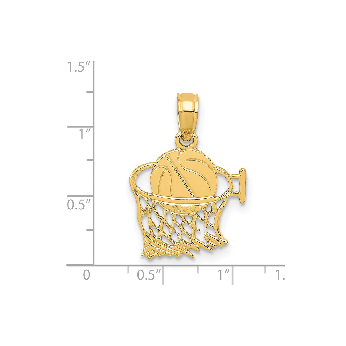 14k Yellow Gold Basketball in Net Pendant, Sports Charm Symbolizing Teamwork and Dedication