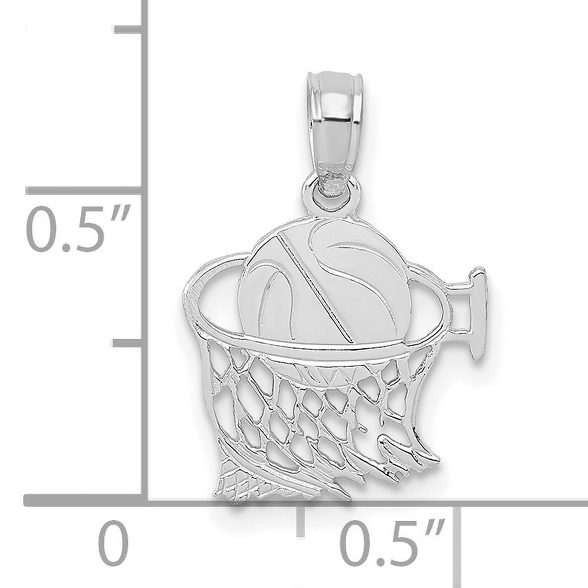 14k White Gold Basketball Pendant with Net Design, Sports Charm Jewelry for Men or Women