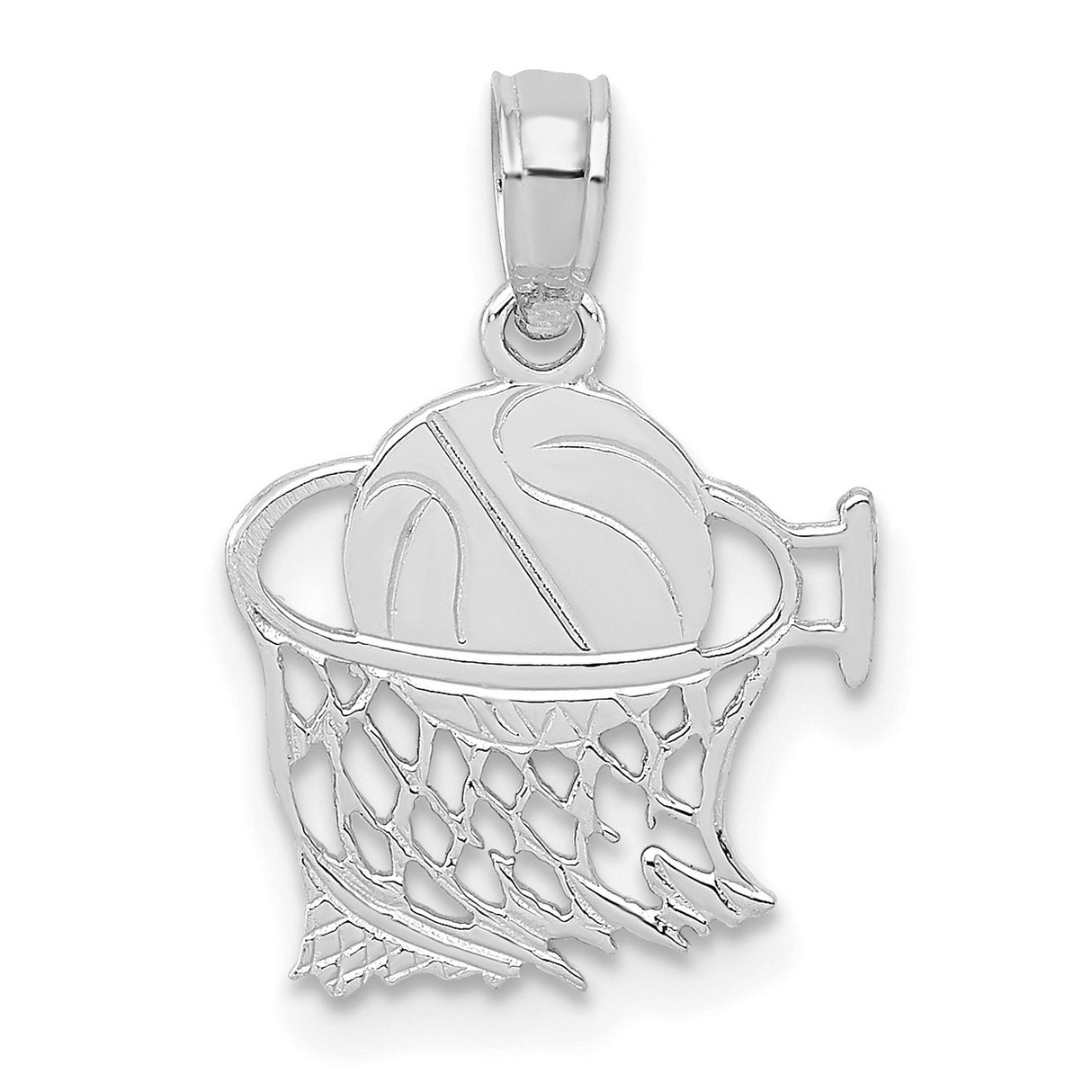 14k White Gold Basketball Pendant with Net Design, Sports Charm Jewelry for Men or Women