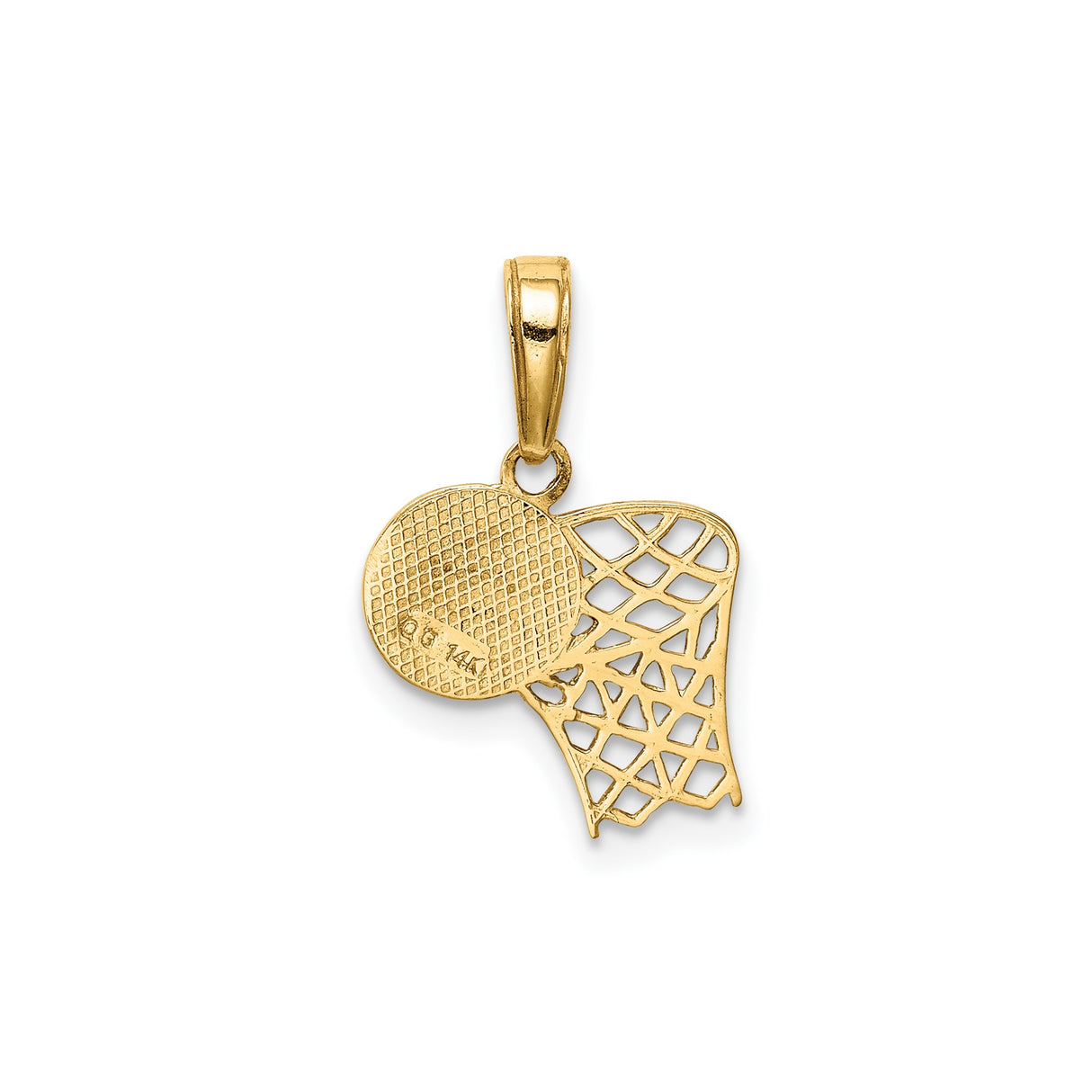 14k Yellow Gold Basketball Hoop Pendant with Net Design, Unisex Sports Charm