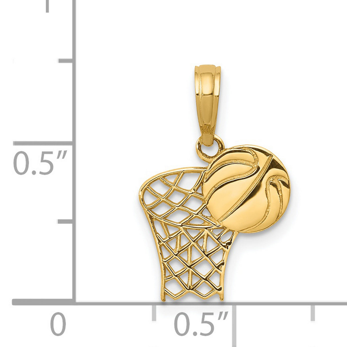 14k Yellow Gold Basketball Hoop Pendant with Net Design, Unisex Sports Charm