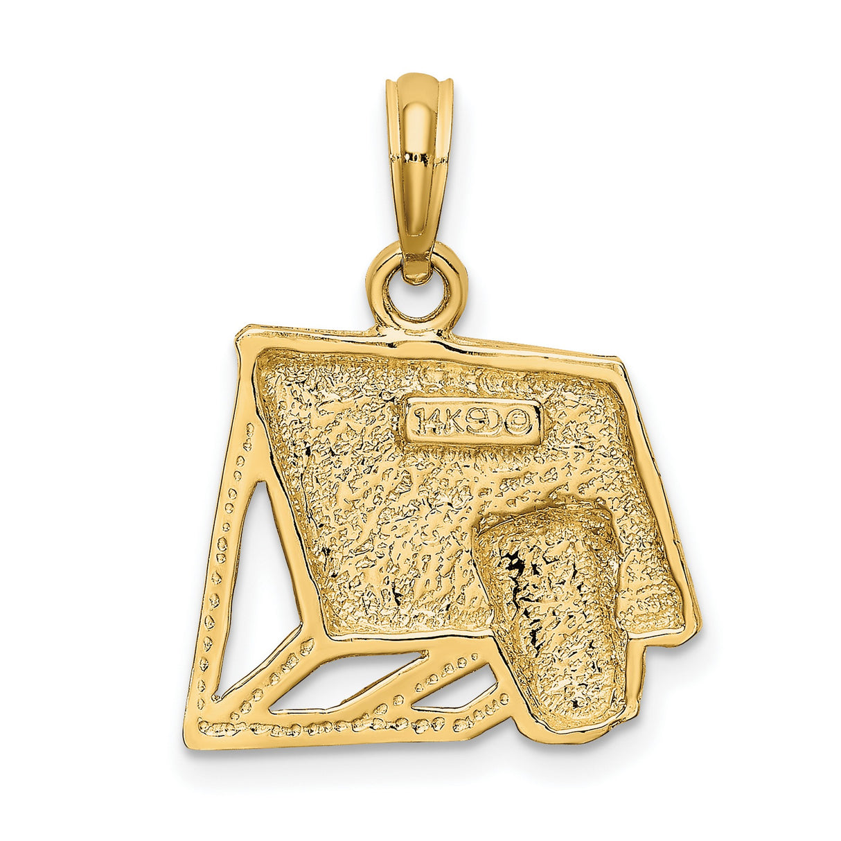 14k Yellow Gold Basketball Hoop Pendant with Detailed Backboard and Net Design