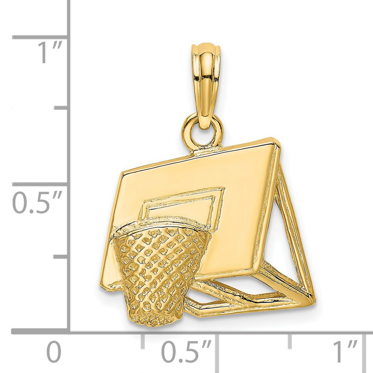 14k Yellow Gold Basketball Hoop Pendant with Detailed Backboard and Net Design