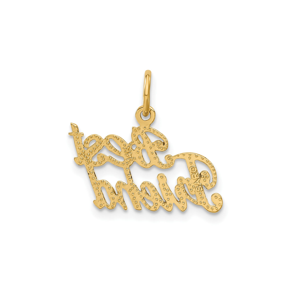 14k Yellow Gold Friend Pendant with Script Lettering, Sentimental Charm for Women