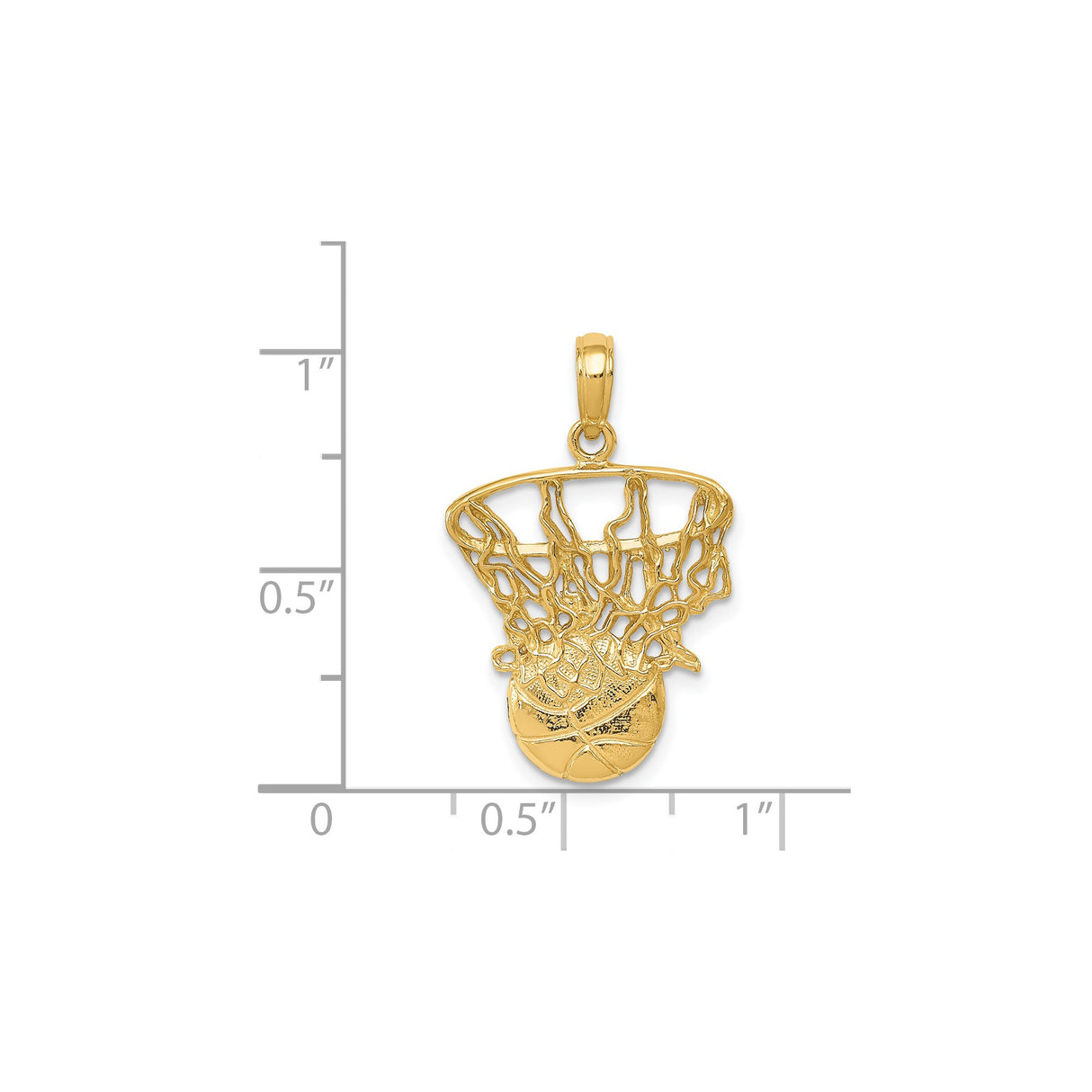 14k Yellow Gold Basketball Hoop Pendant with Detailed Net and Ball Design for Men or Unisex