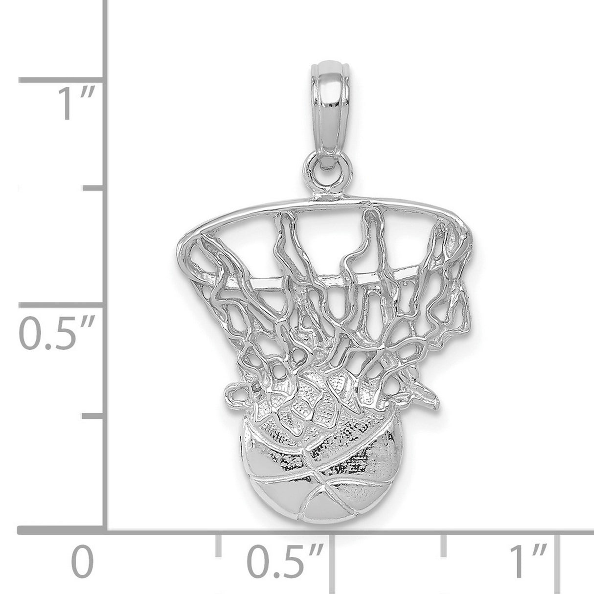 14k White Gold Basketball Pendant with Hoop and Net Design, Sporty Charm for Men or Women