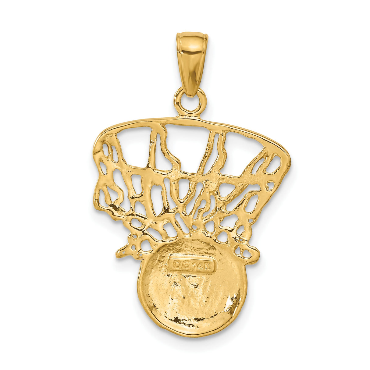 14k Yellow Gold Basketball Hoop Pendant with Net Design, Unisex Sports Charm