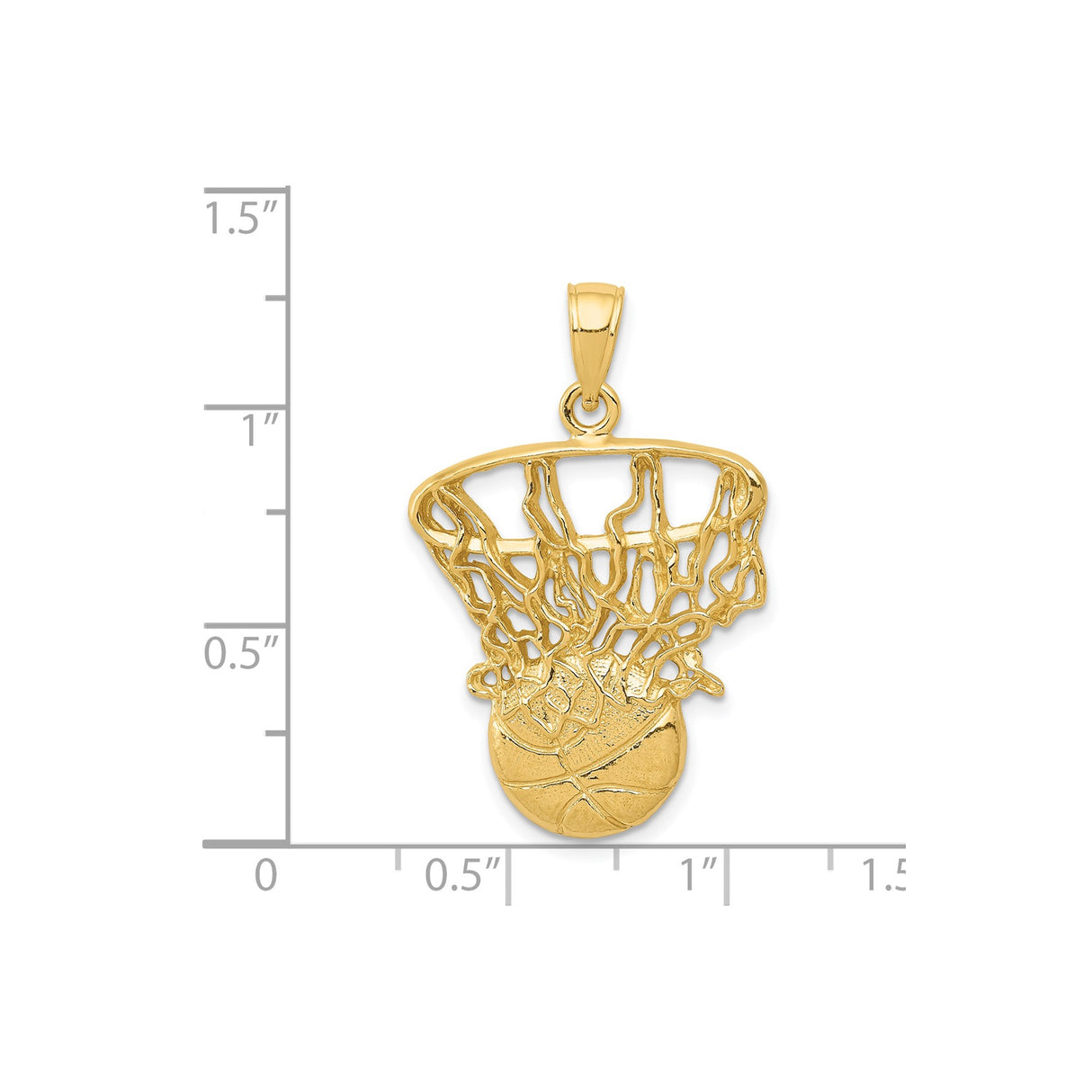 14k Yellow Gold Basketball Hoop Pendant with Net Design, Unisex Sports Charm