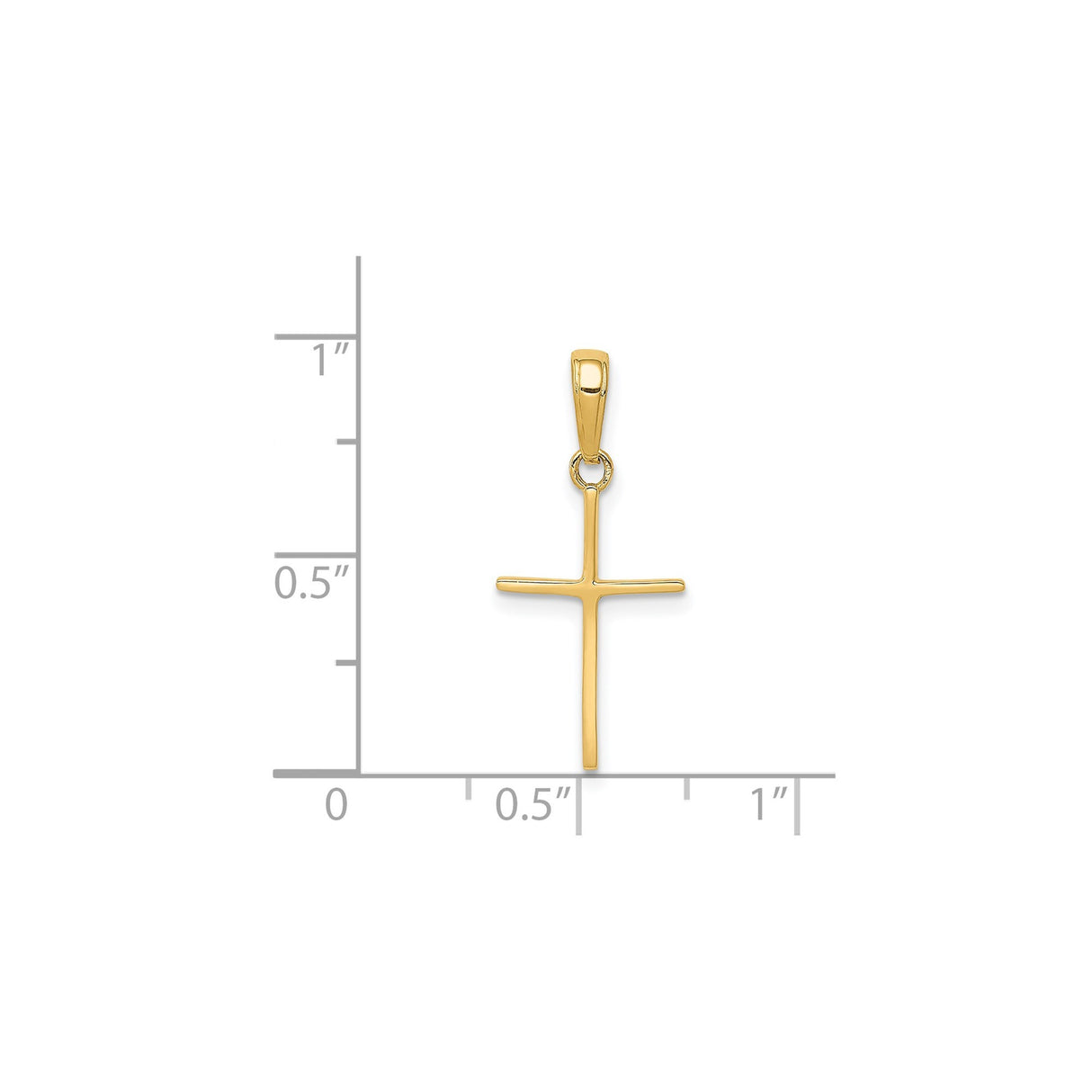 14k Yellow Gold Cross Pendant, Polished Slender Latin Cross Charm for Men and Women