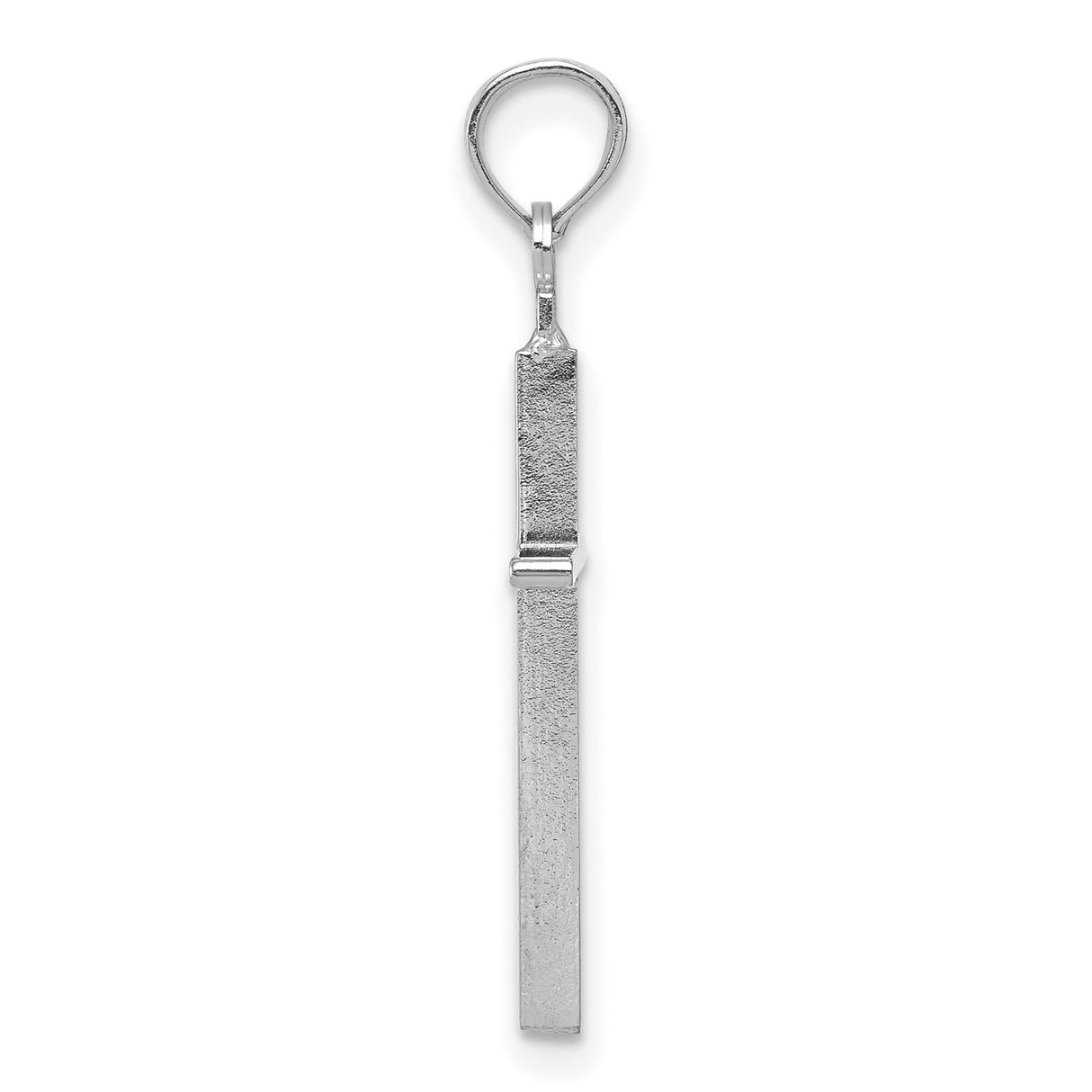 14k White Gold Cross Pendant with Long Slender Bar, Minimalist Modern Faith Design