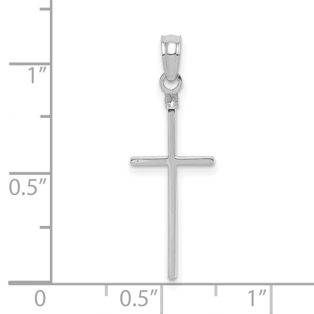 14k White Gold Cross Pendant with Long Slender Bar, Minimalist Modern Faith Design