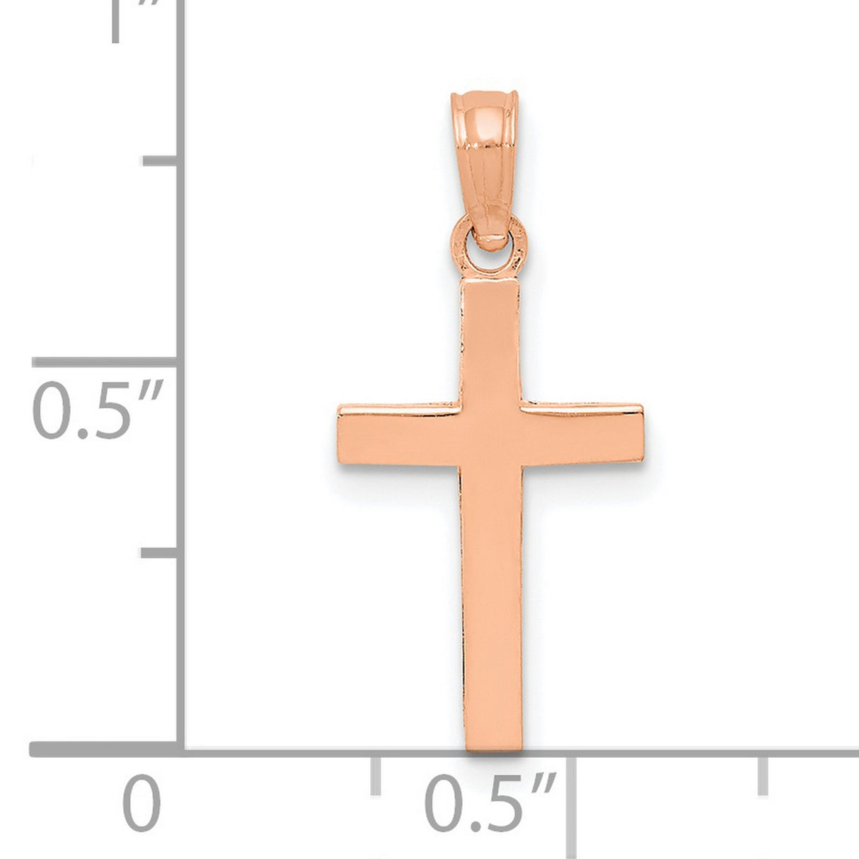 14k Rose Gold Beveled Cross Pendant, Minimal Religious Charm for Men and Women