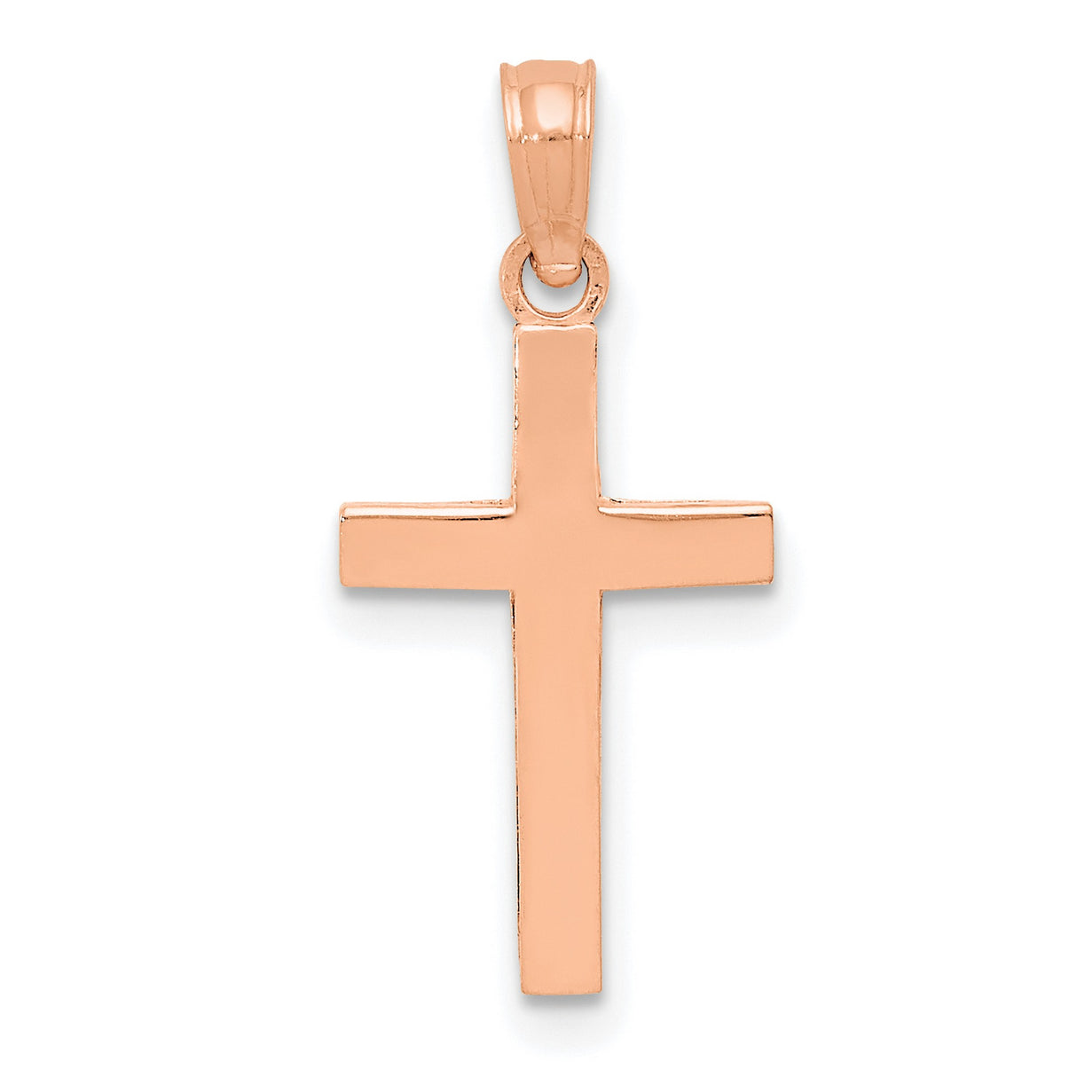 14k Rose Gold Beveled Cross Pendant, Minimal Religious Charm for Men and Women
