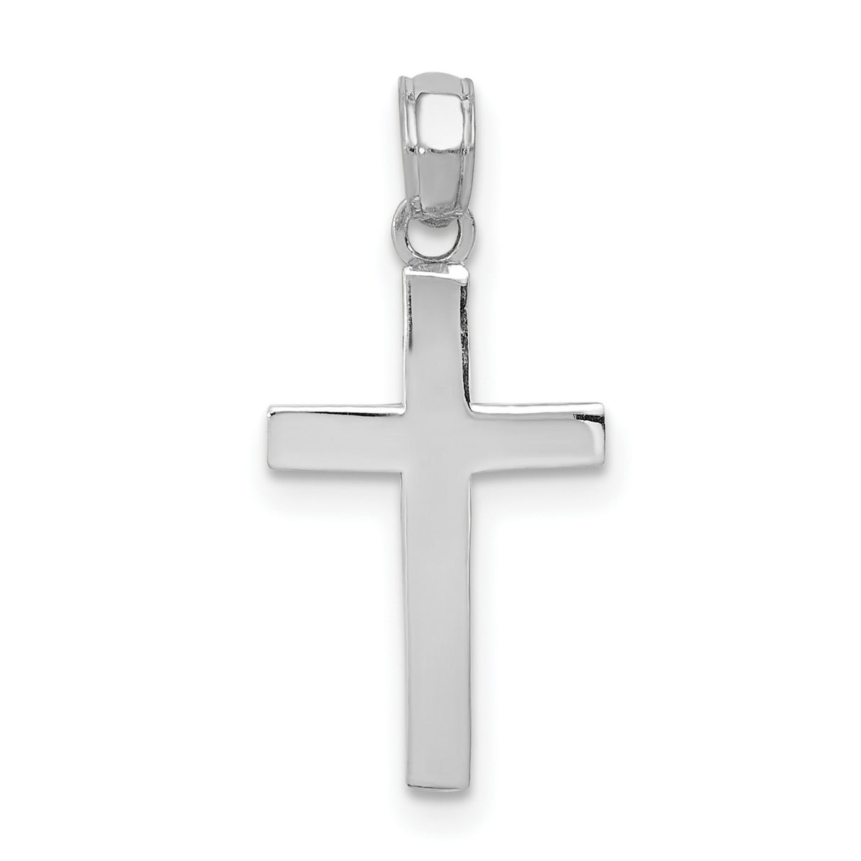 14k White Gold Cross Pendant with Beveled Edges and Polished Finish, Unisex Religious Jewelry
