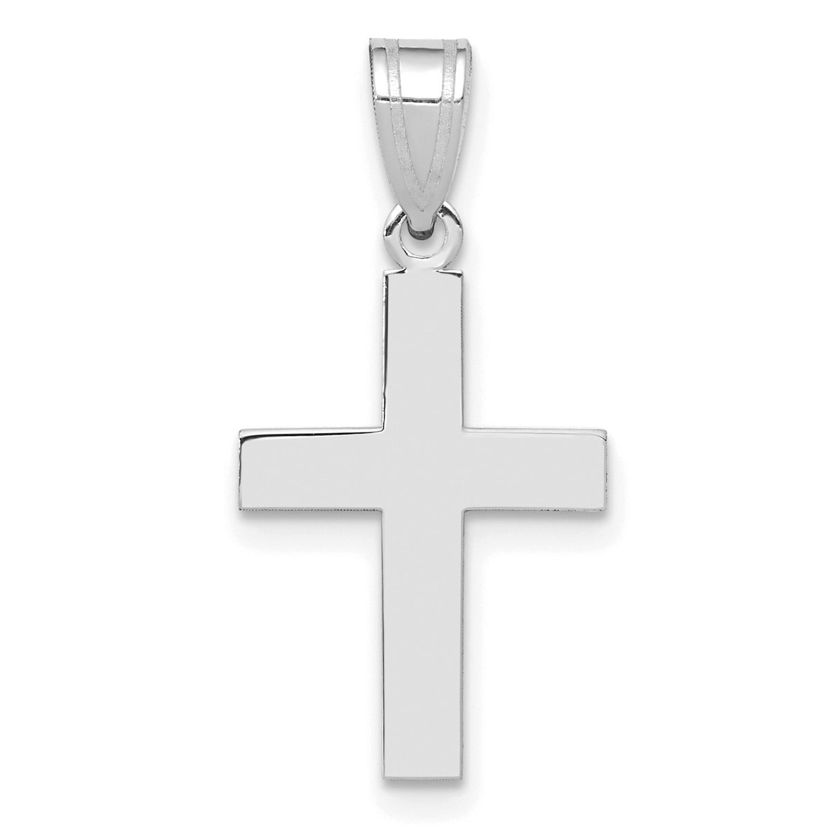 14k White Gold Cross Pendant with Polished Mirror Finish, Minimalist Modern Design