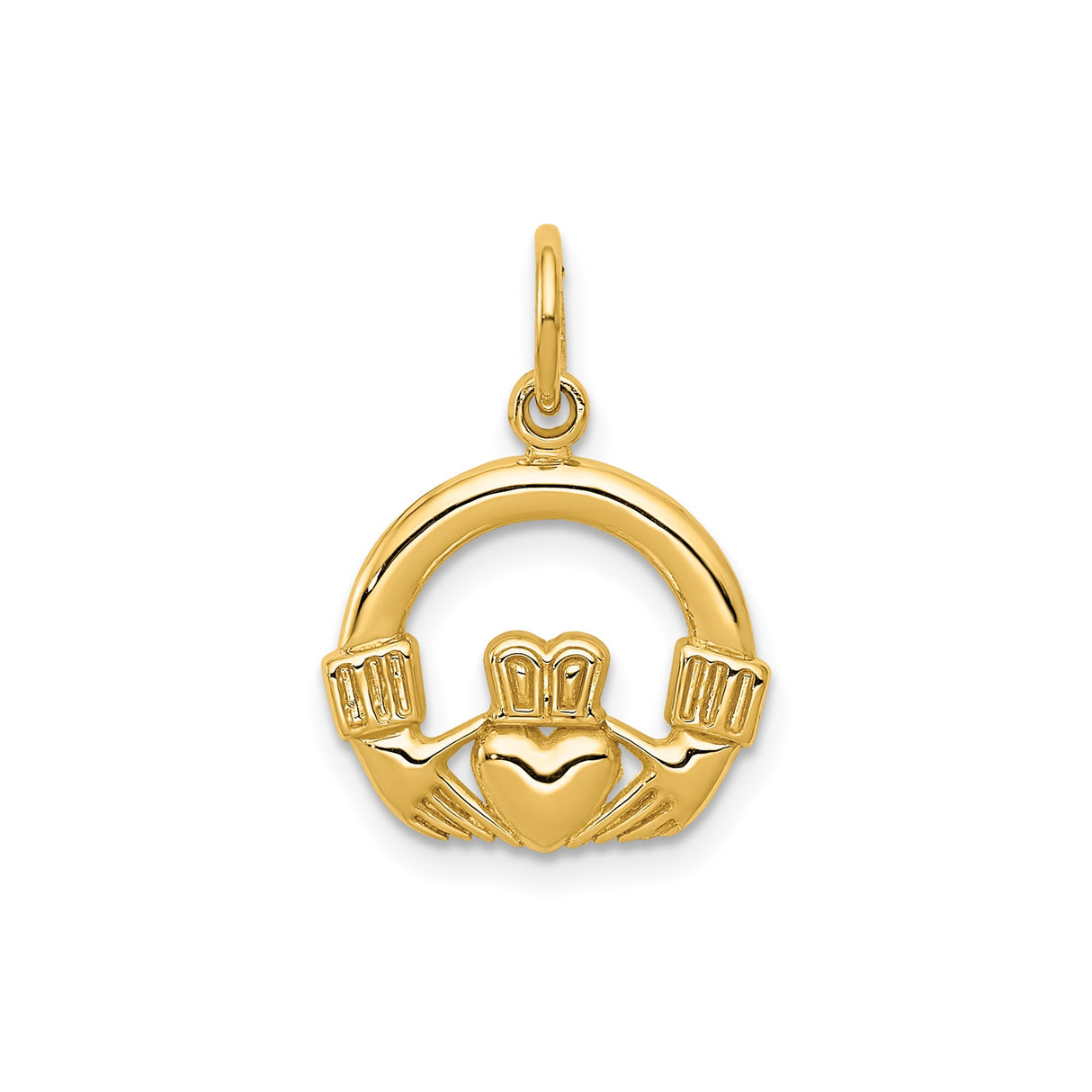 14k Yellow Gold Claddagh Pendant with Crowned Heart and Hands, Irish Heritage Jewelry