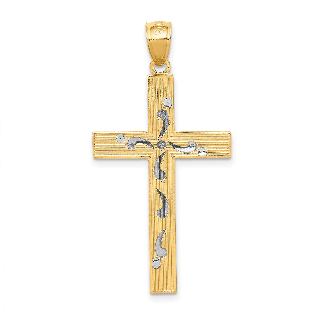 14k Two-Tone Gold Cross Pendant with Diamond Cut Latin Cross Design