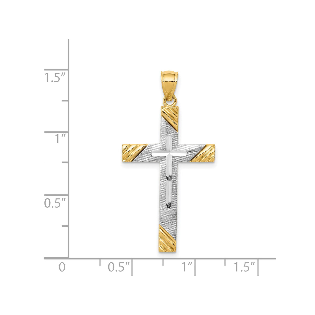 14k Two-Tone Gold Cross Pendant with Diamond Cut Latin Cross Design