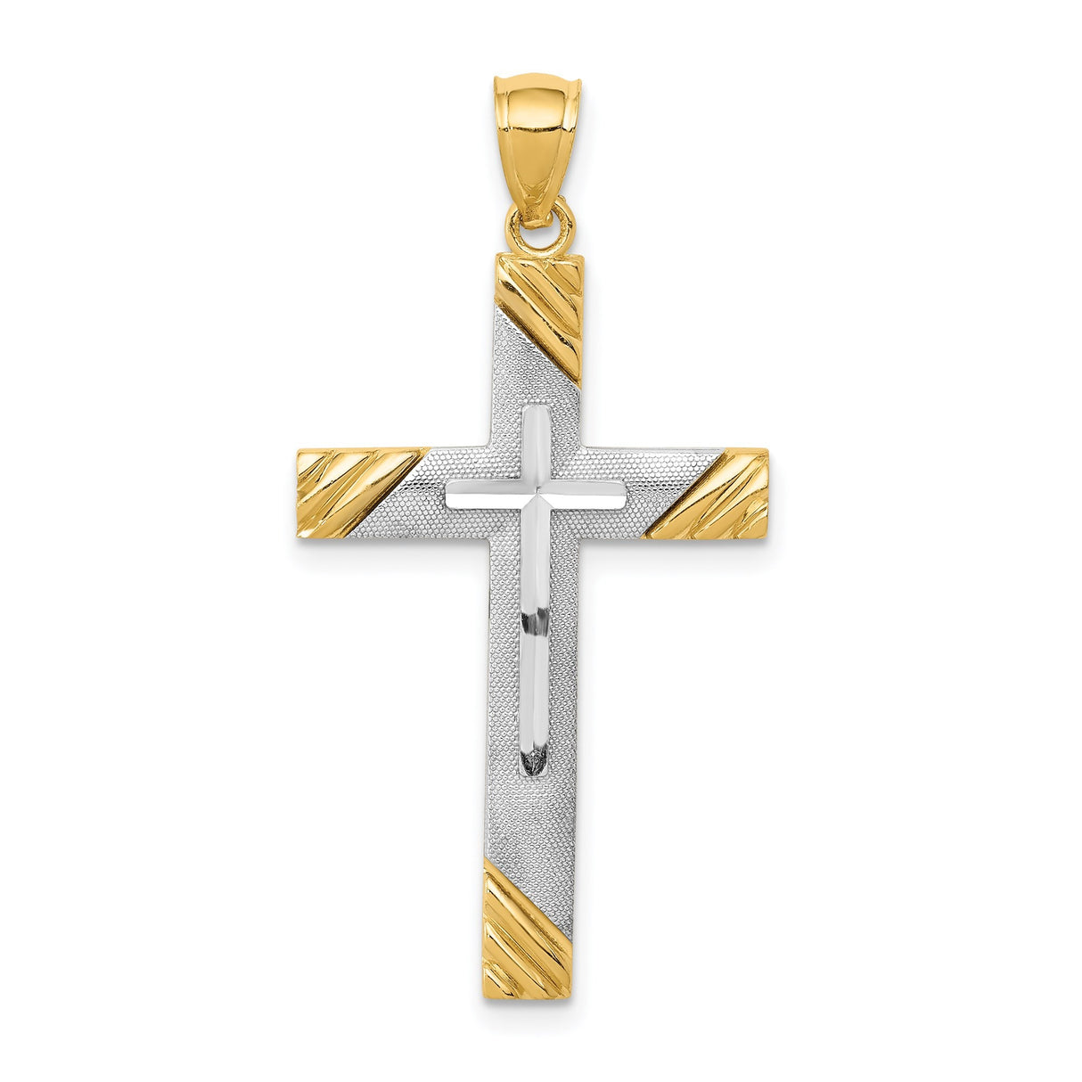 14k Two-Tone Gold Cross Pendant with Diamond Cut Latin Cross Design