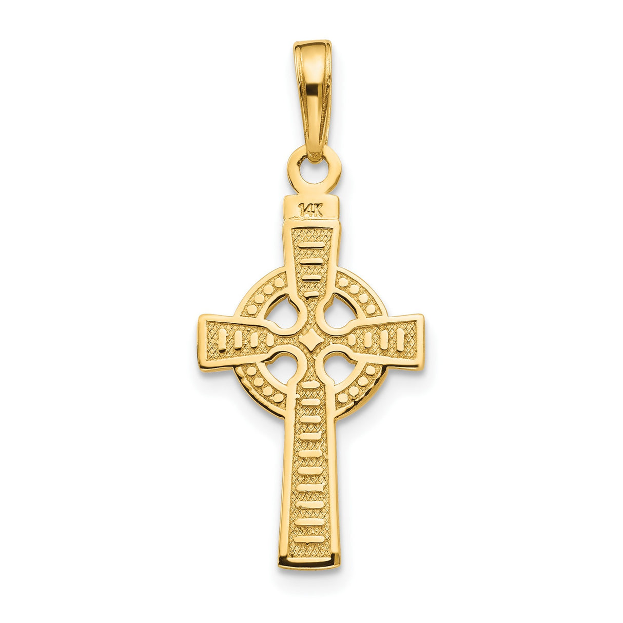 14k Yellow Gold Reversible Celtic Iona Cross Pendant, Polished Religious Charm for Men and Women