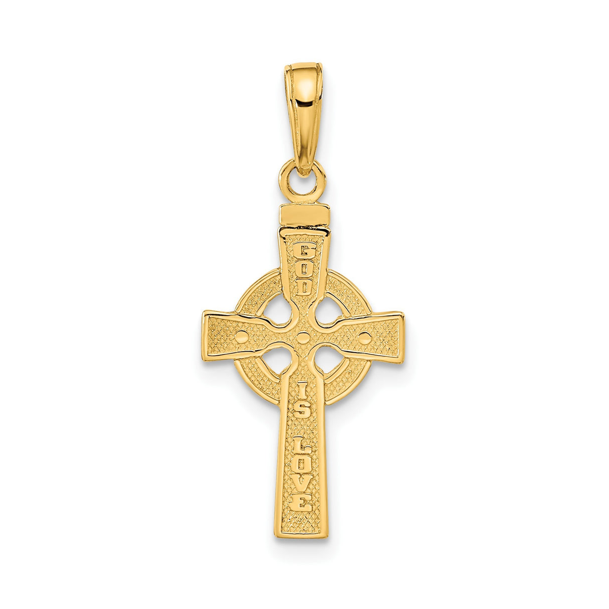 14k Yellow Gold Reversible Celtic Iona Cross Pendant, Polished Religious Charm for Men and Women