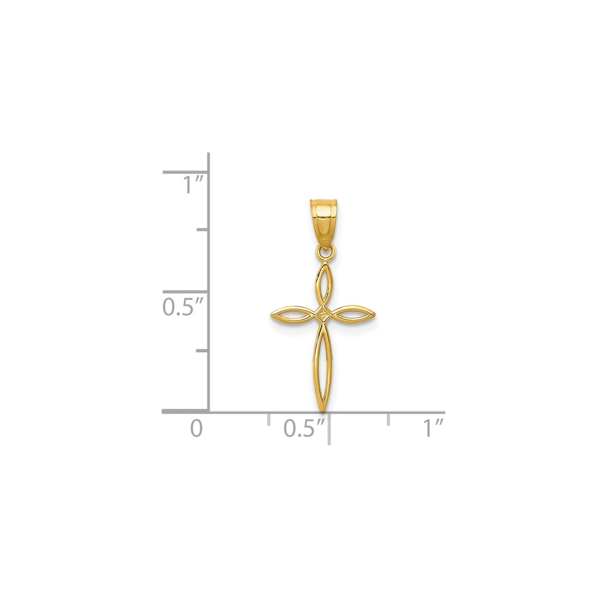 14k Yellow Gold Cross Pendant with Polished Ribbon Design and Floral Motif