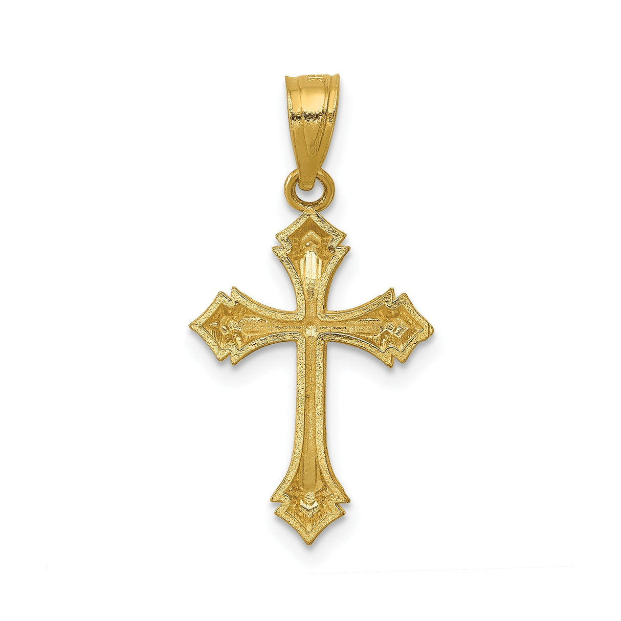 14k Yellow Gold Cross Pendant with Diamond Cut Detailing and Beveled Edges