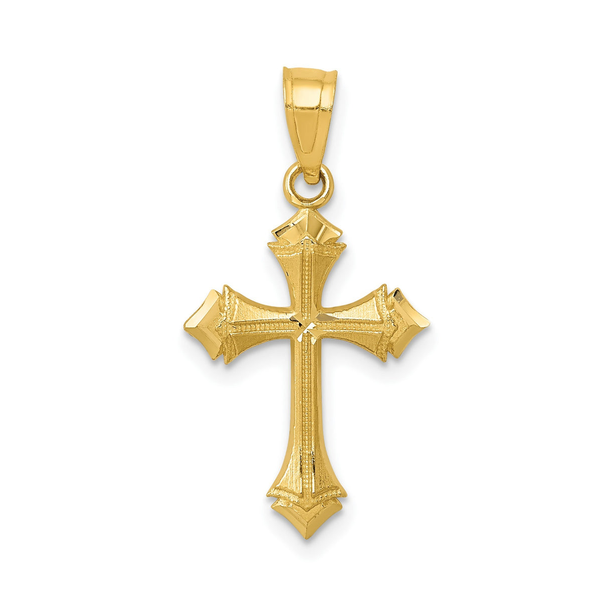 14k Yellow Gold Cross Pendant with Diamond Cut Detailing and Beveled Edges