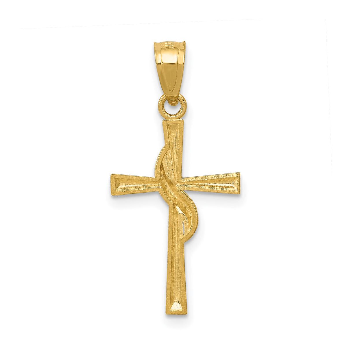 14k Yellow Gold Latin Cross Pendant with Serpent and Ribbon Design