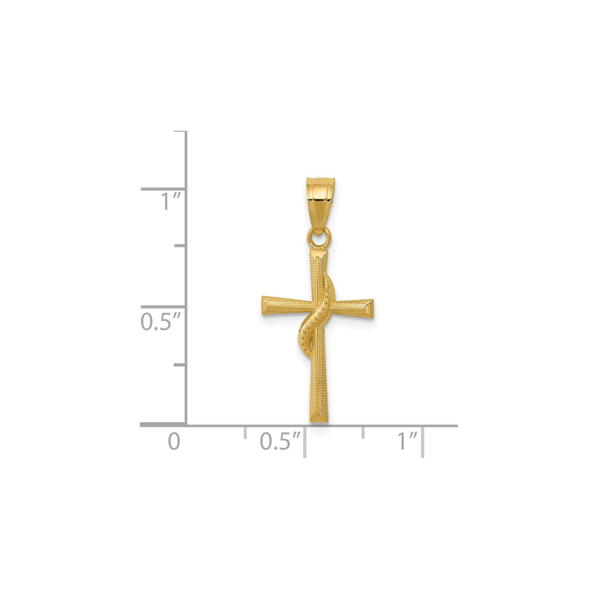 14k Yellow Gold Latin Cross Pendant with Serpent and Ribbon Design