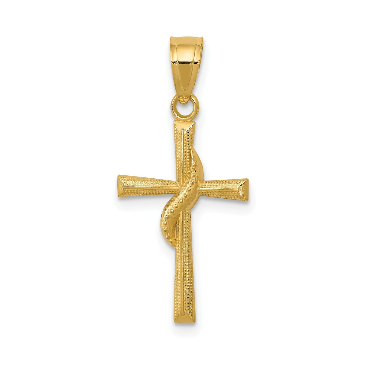 14k Yellow Gold Latin Cross Pendant with Serpent and Ribbon Design