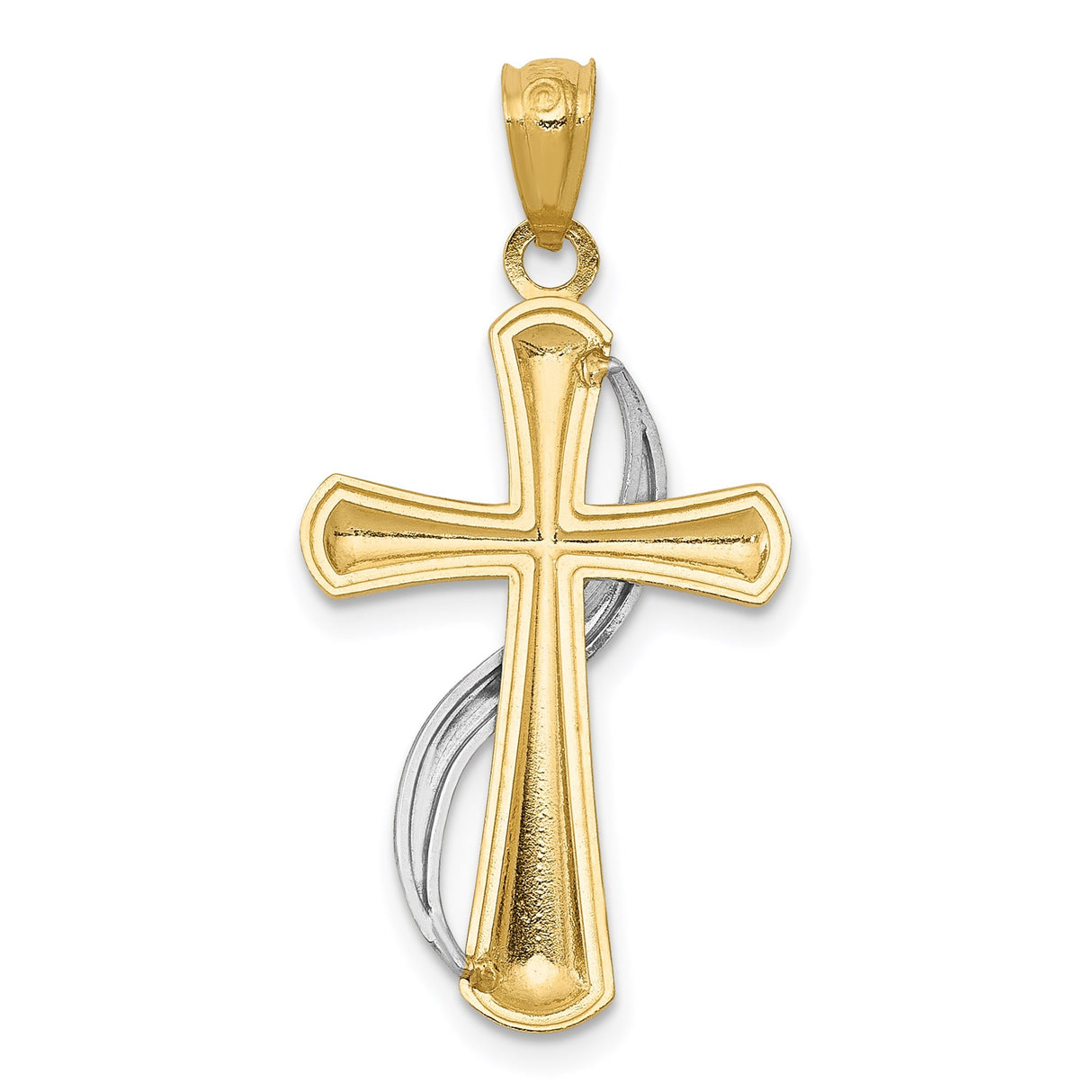 14k Two-Tone Gold Cross Pendant with Twisted Ribbon Detail and Silver Accent