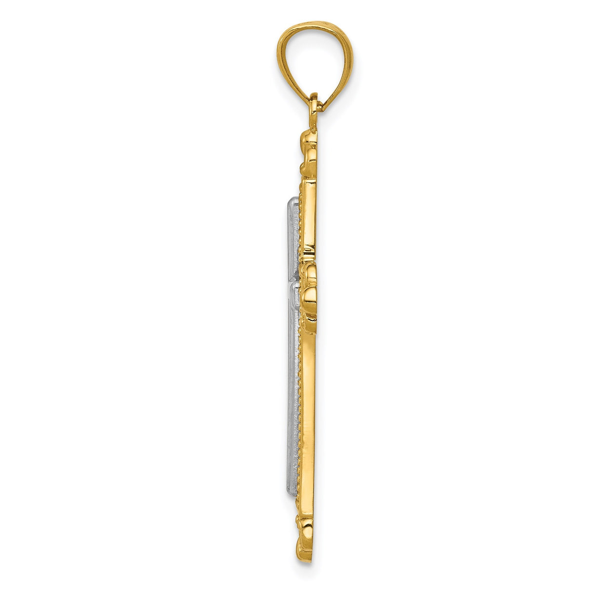 14k Multi-Tone Gold Cross Pendant with Rhodium Inlay Fleur Design