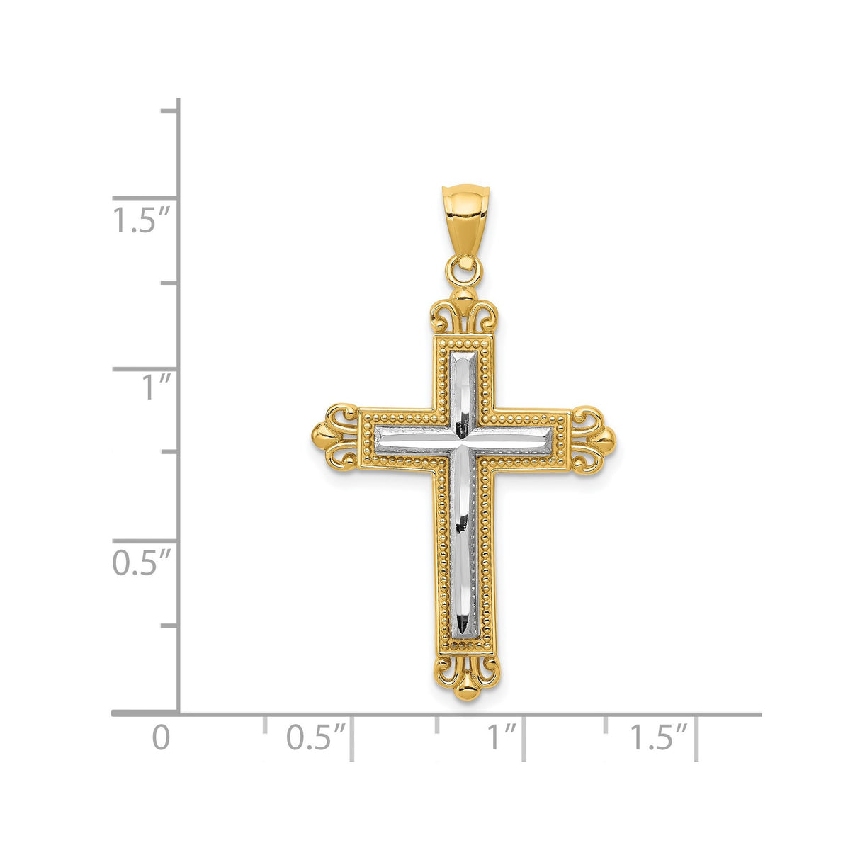 14k Multi-Tone Gold Cross Pendant with Rhodium Inlay Fleur Design