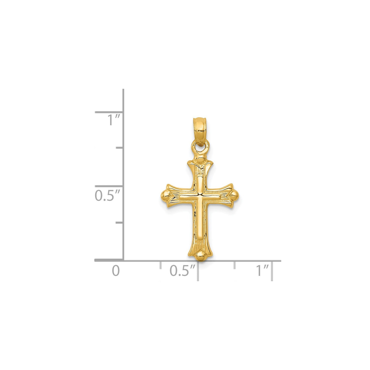 14k Yellow Gold Cross Pendant with Fleur De Lis Design, Textured Religious Charm for Men and Women