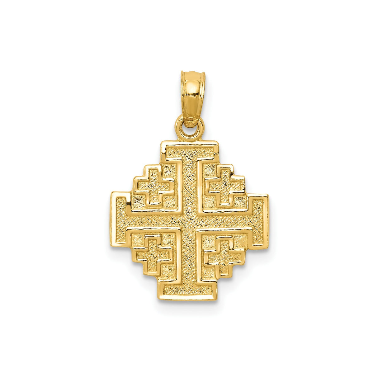 14k Yellow Gold Jerusalem Cross Pendant, Textured Spiritual Christian Charm for Men and Women