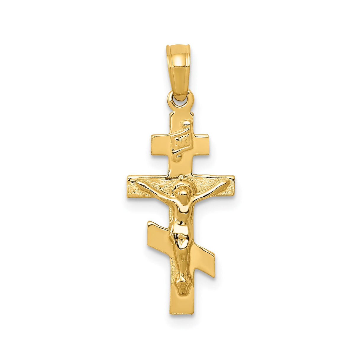 14k Yellow Gold Crucifix Pendant with Detailed Jesus, Eastern Orthodox Cross Charm for Men and Women