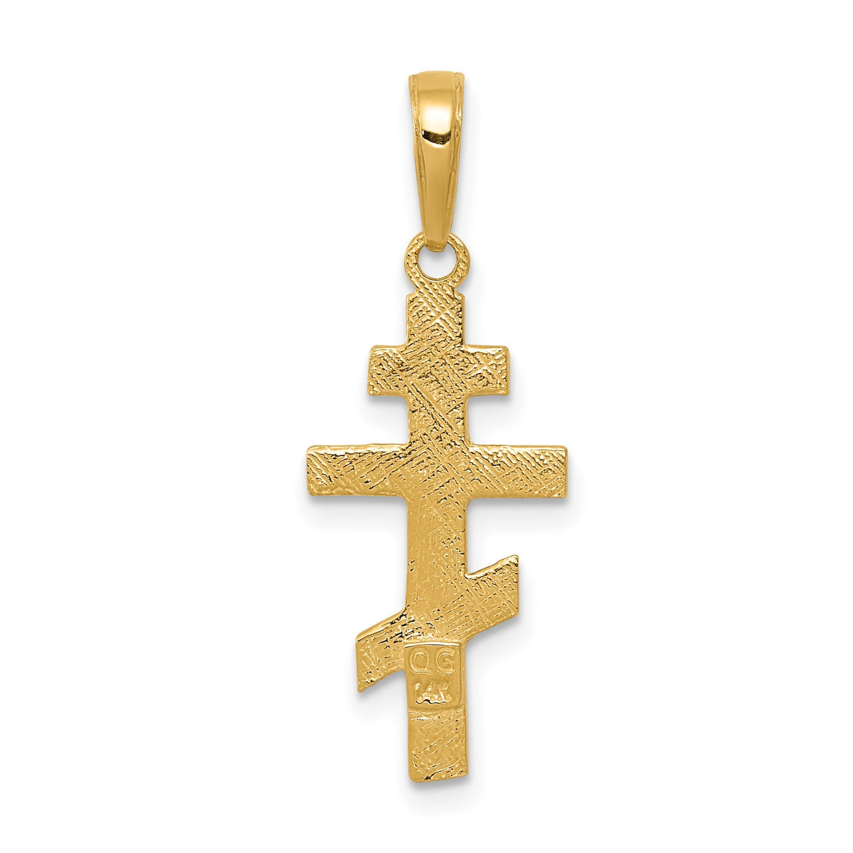 14k Yellow Gold Orthodox Cross Pendant, Polished Textured Christian Design