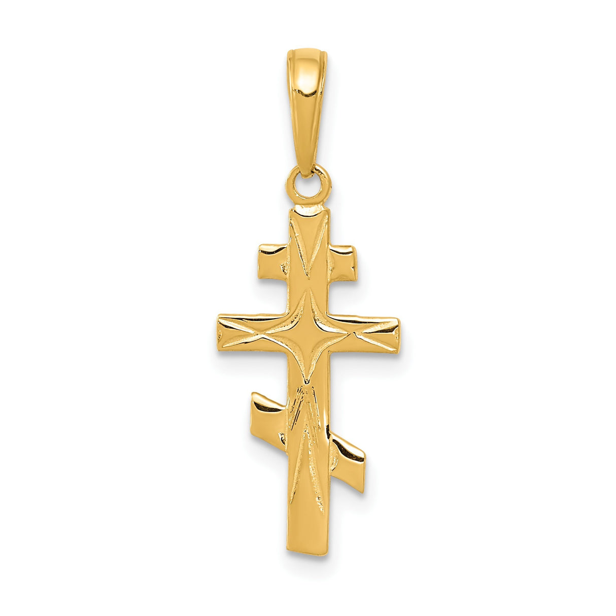 14k Yellow Gold Orthodox Cross Pendant, Polished Textured Christian Design