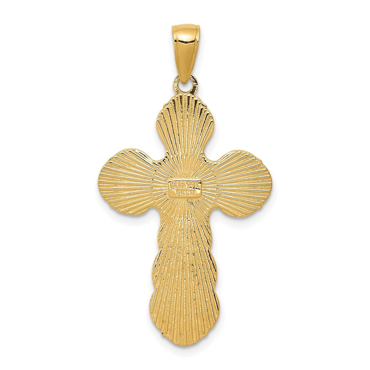 14k Yellow Gold Orthodox Crucifix Pendant with Byzantine Style Cross and Textured Detail