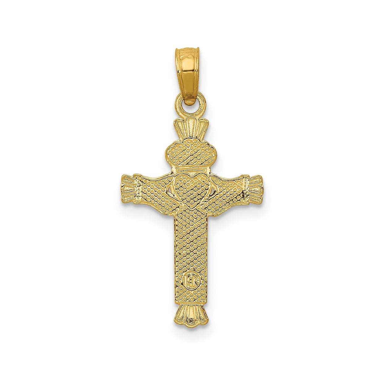 14k Yellow Gold Claddagh Cross Pendant with Heart Crown Symbol, Irish Celtic Design