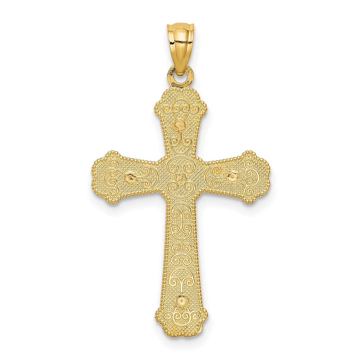14k Two-Tone Gold Cross Pendant with Fleur de Lis, Heart Accents, and Vintage Filigree Detailing