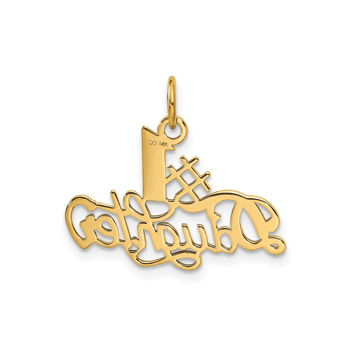 14k Yellow Gold Number One Daughter Pendant with Textured Script Design