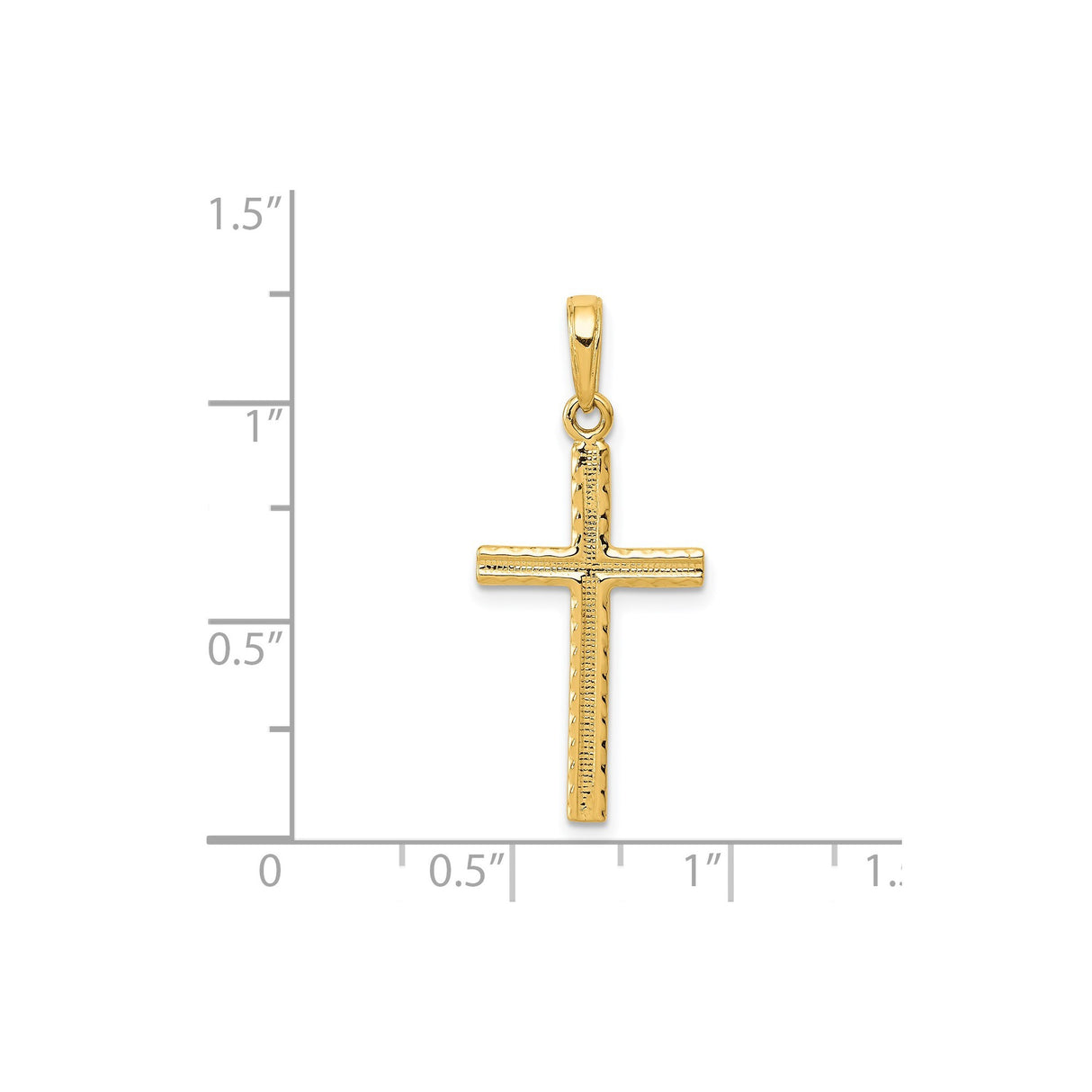 14k Yellow Gold Cross Pendant, Textured Beaded Design, Latin Style Faith Jewelry for Men and Women