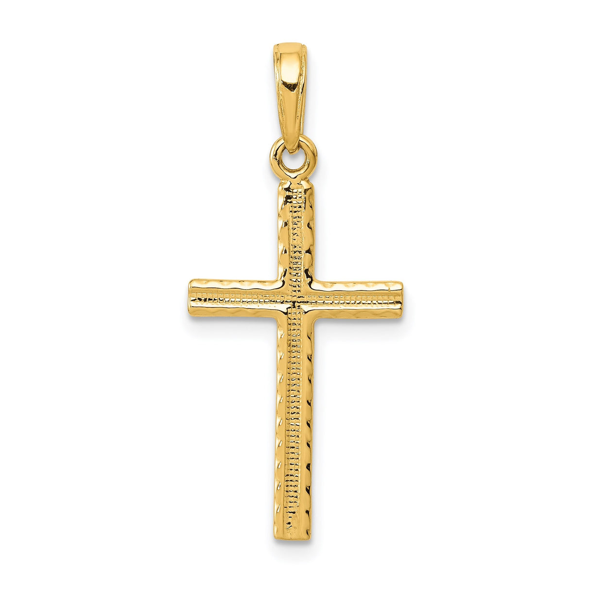 14k Yellow Gold Cross Pendant, Textured Beaded Design, Latin Style Faith Jewelry for Men and Women