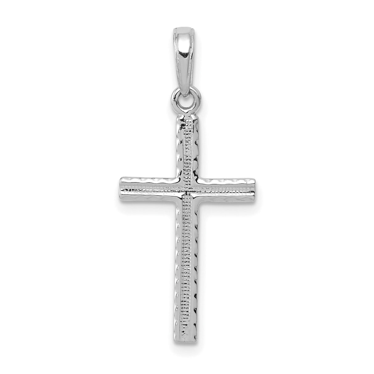 14k White Gold Latin Cross Pendant, Minimalist Religious Design for Men and Women