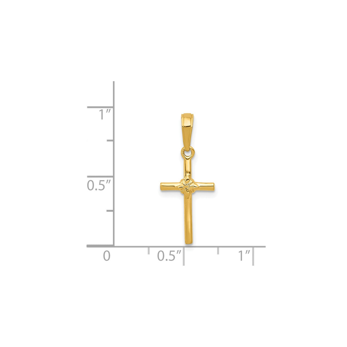 14k Yellow Gold Cross Pendant with Floral Detailing, Unisex Religious Charm