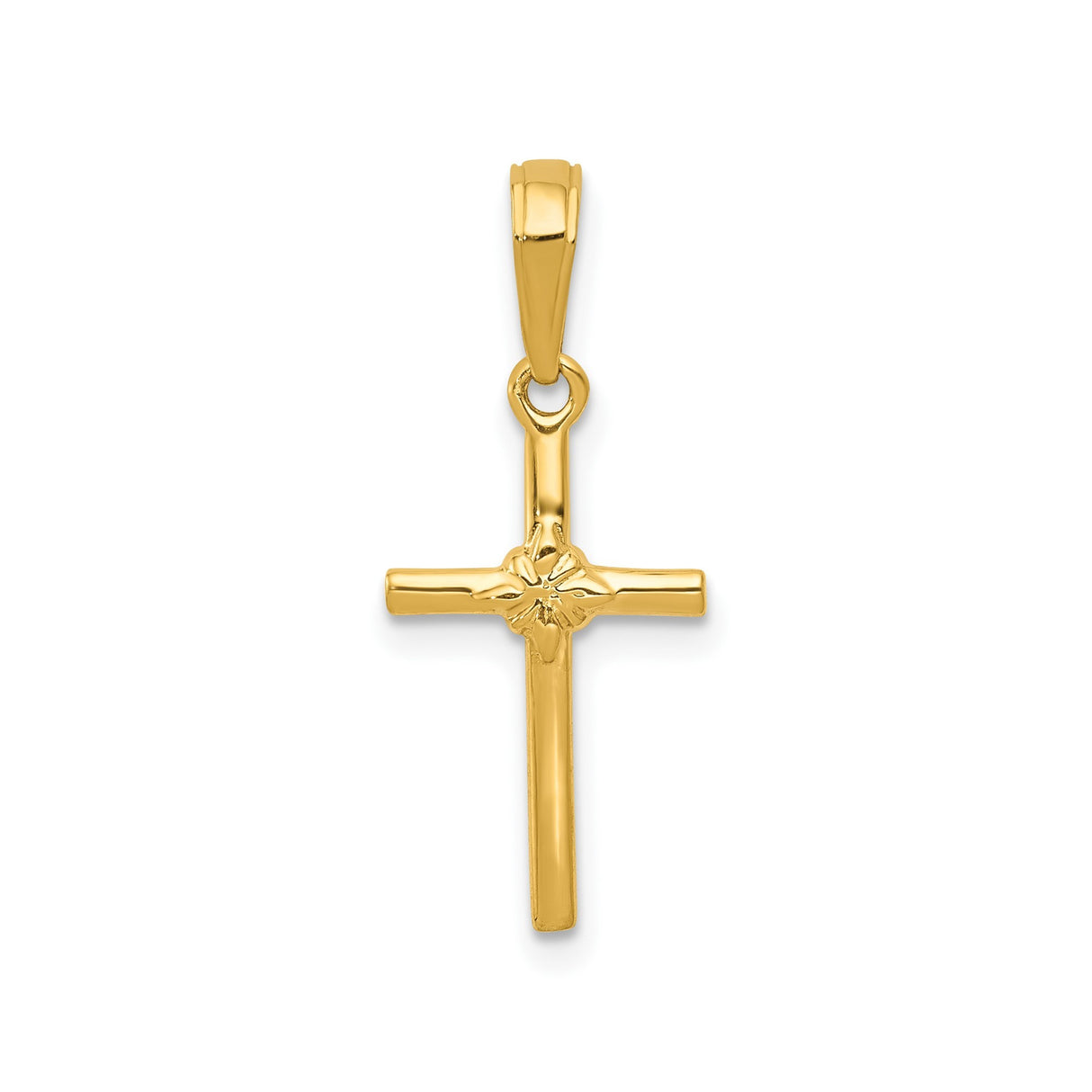 14k Yellow Gold Cross Pendant with Floral Detailing, Unisex Religious Charm