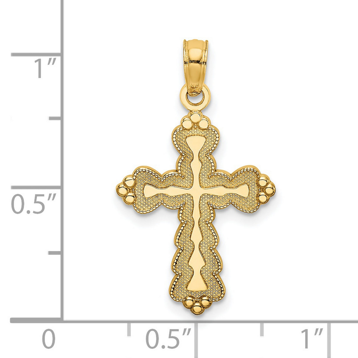 14k Yellow Gold Cross Pendant with Milgrain Detailing and Flared Edges