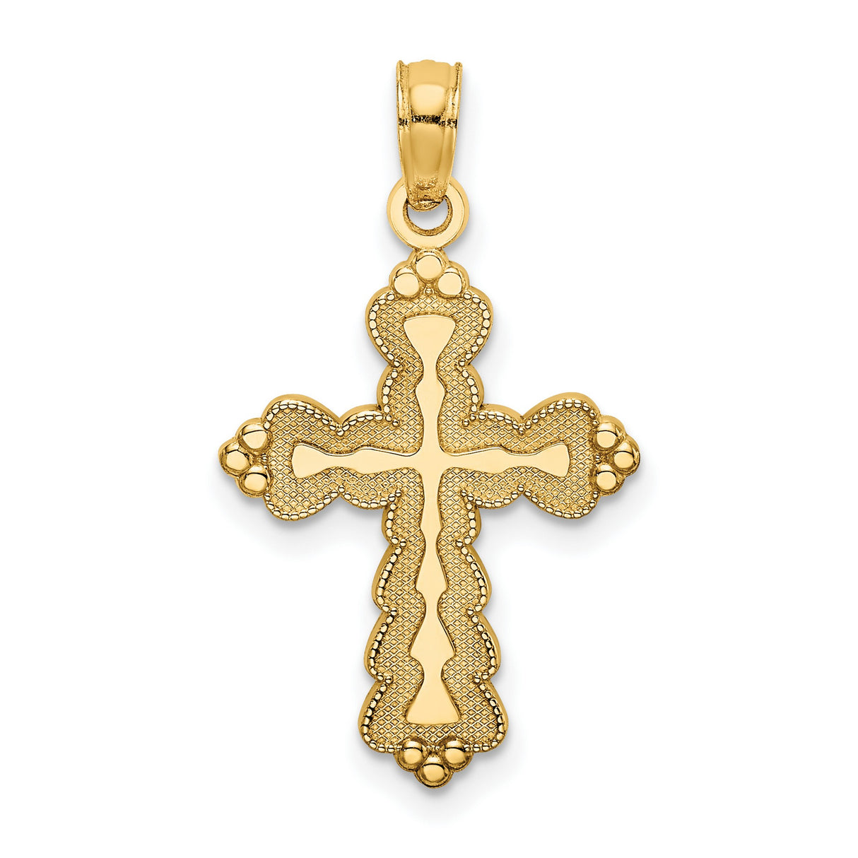 14k Yellow Gold Cross Pendant with Milgrain Detailing and Flared Edges